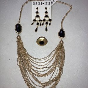 Robert Rose Gold/Black Necklace, Ring, & Earrings